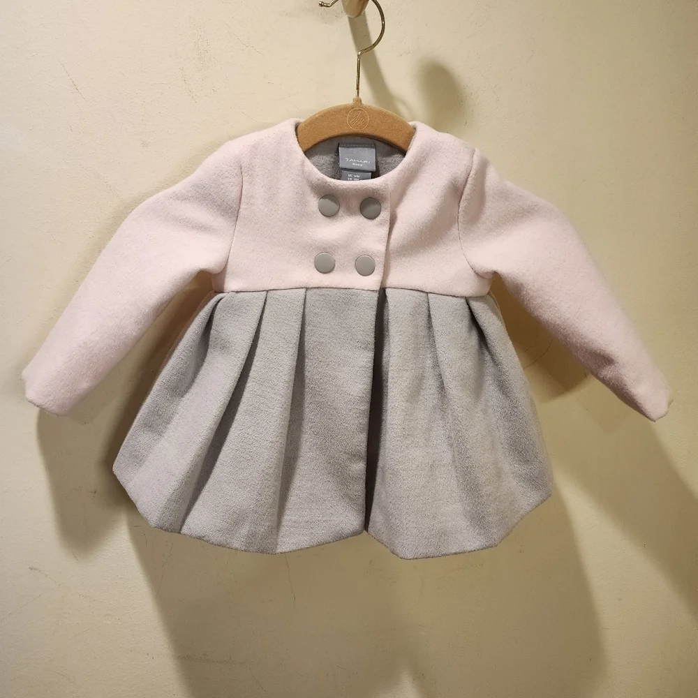 TAHARI baby Girl pink and gray Pea Coat Jacket size 12M